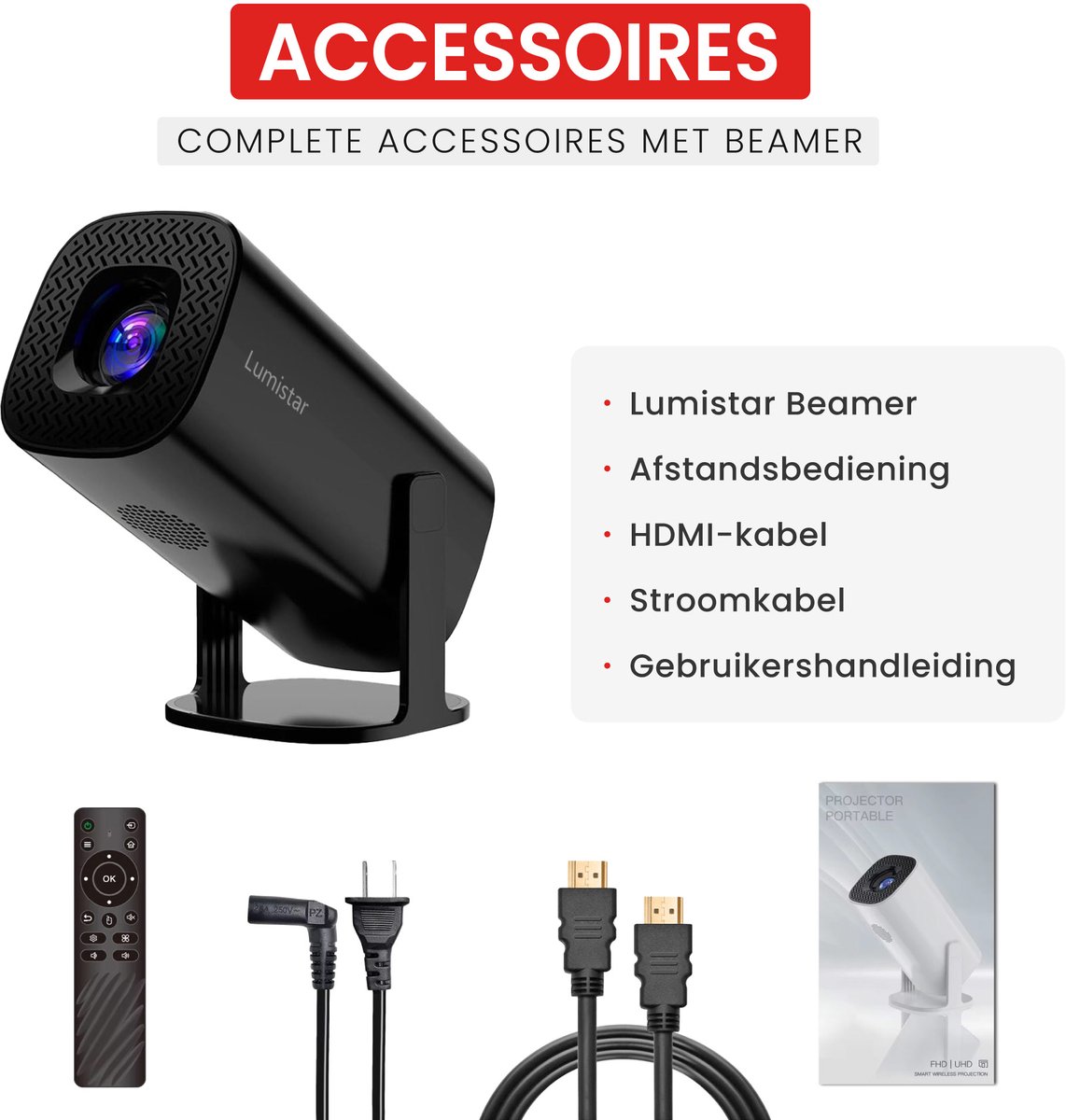 Lumistar Pro Mini Beamer 2025 - Smart TV Projector Zwart