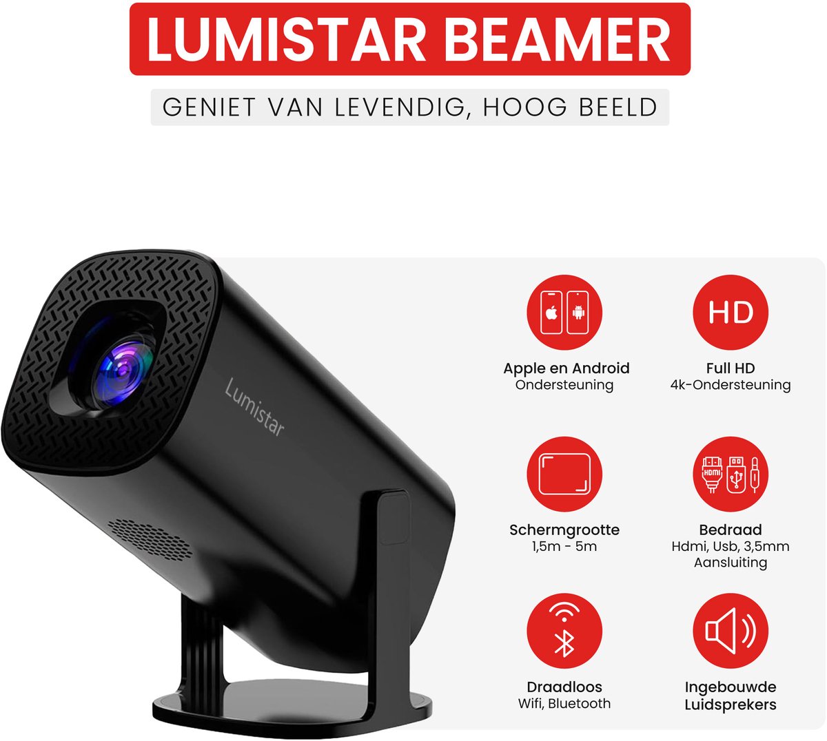 Lumistar Pro Mini Beamer 2025 - Smart TV Projector Zwart