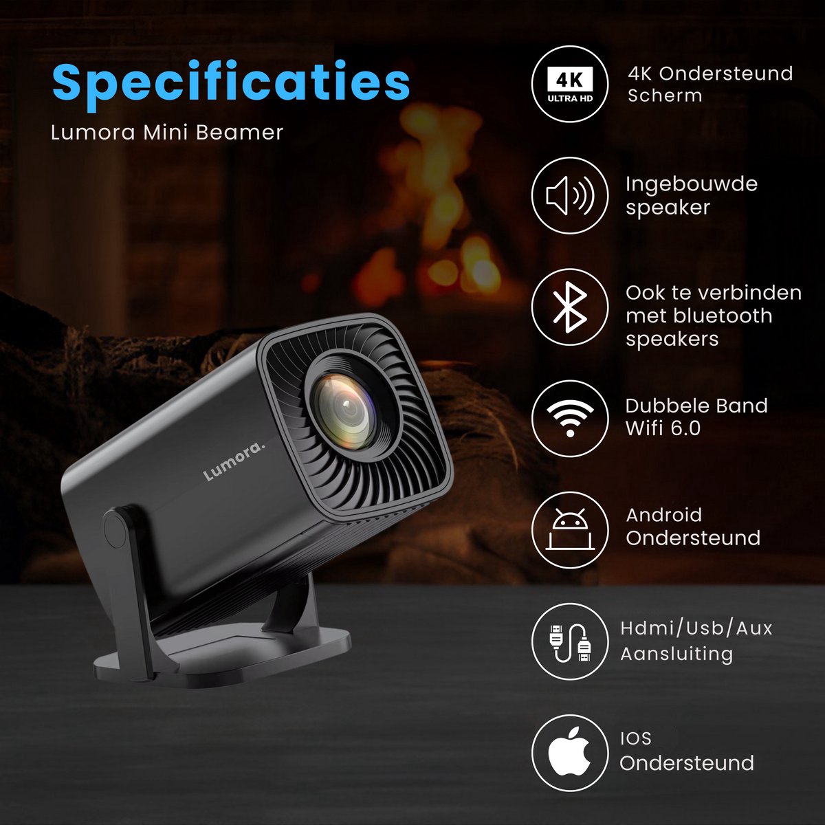 Lumora Mini Beamer 2025 Smart TV Projector 4K Ultra HD