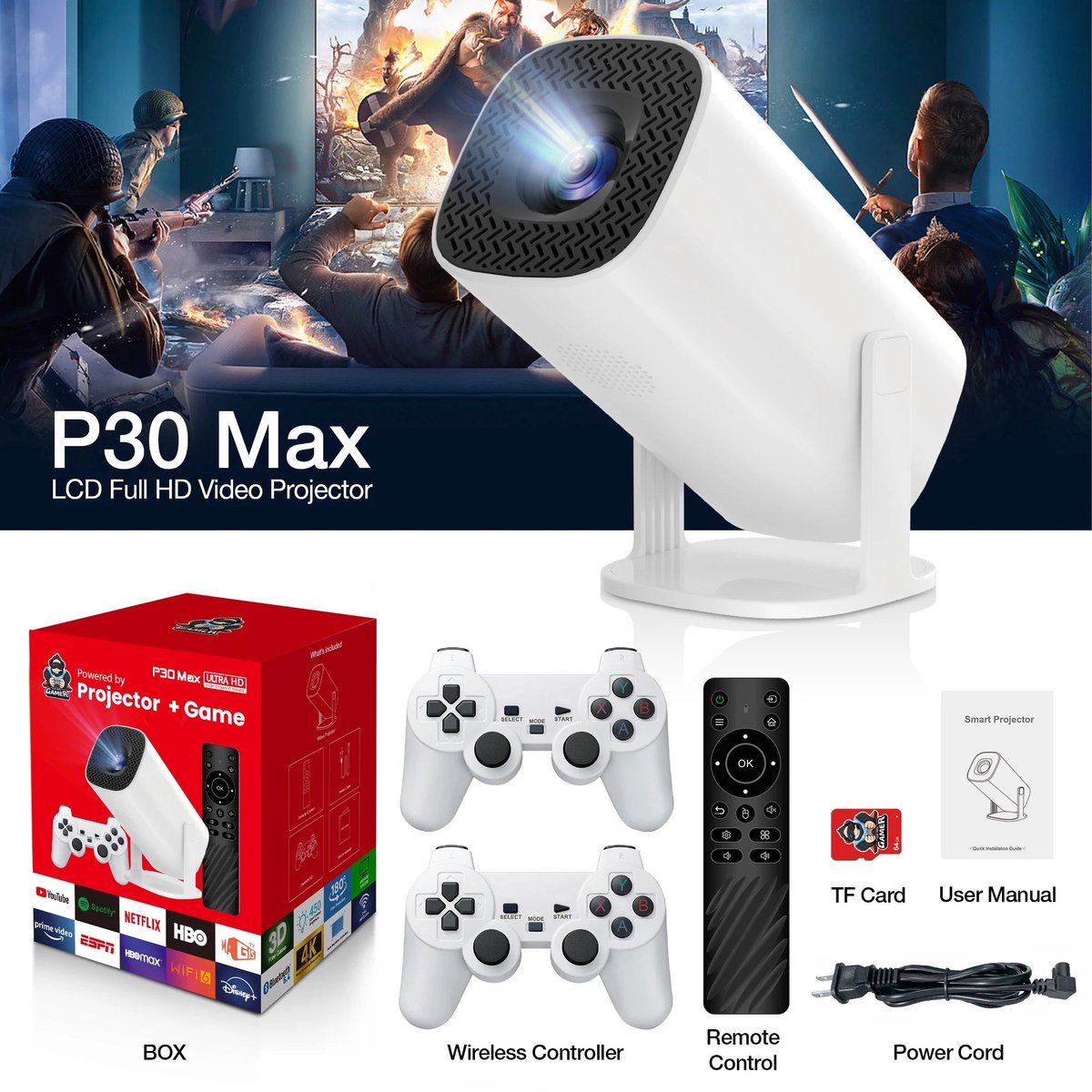 MicroData Miniprojector Quad-core 1280x720P Android 11 Wit