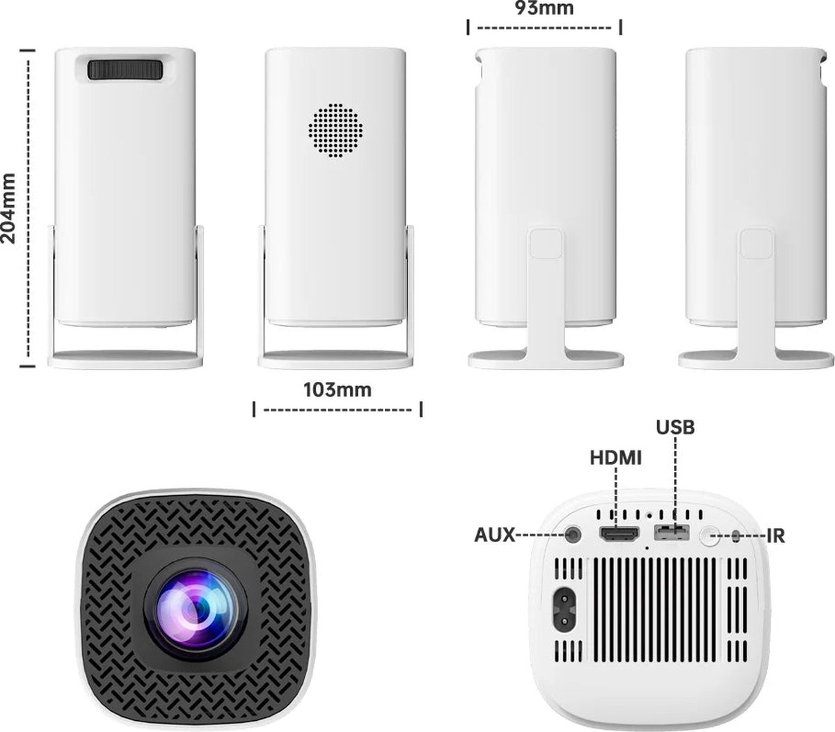 MicroData Miniprojector Quad-core 1280x720P Android 11 Wit
