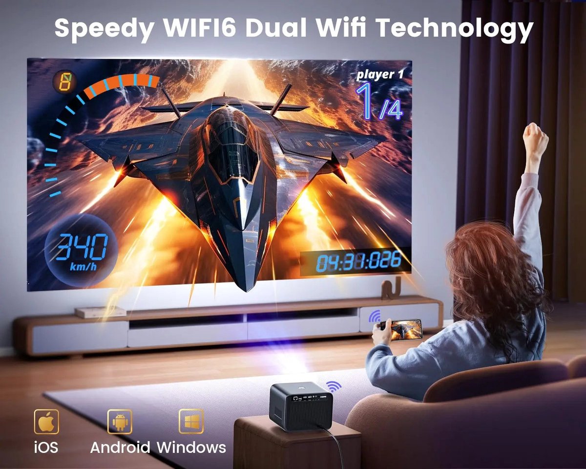 Mini 4K Beamer Projector FHD 1080P WIFI Bluetooth EU Plug Zwart
