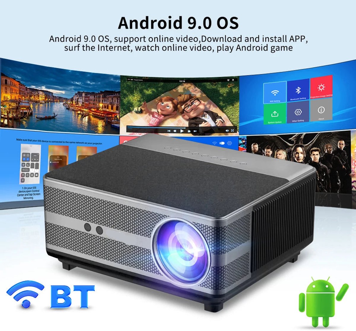 Mini Beamer 1080P 4K Full HD Projector Zwart