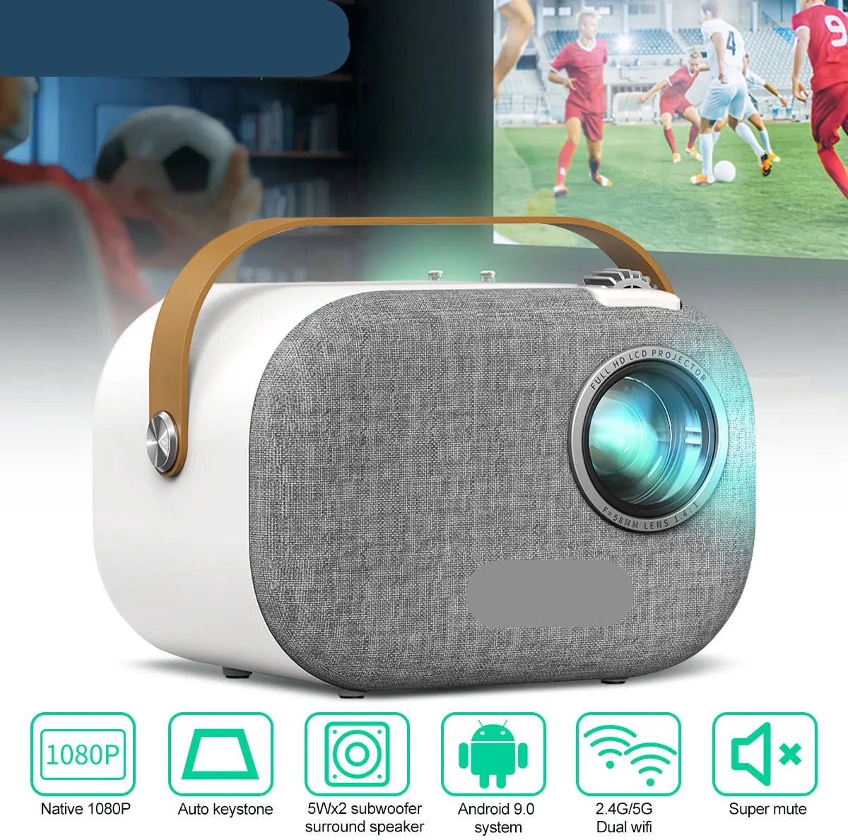 Mini Beamer 1080P Android 9.0 WiFi EU Plug