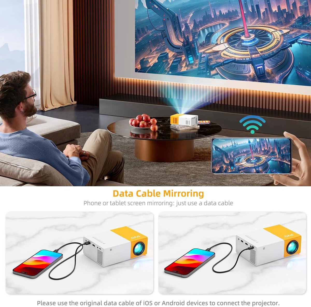 Mini Beamer 1080P Full HD Wifi Projector EU
