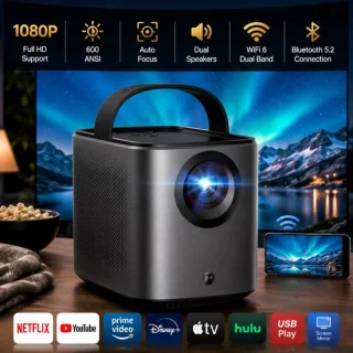 Mini beamer 1080p hdr – draagbaar met google tv en dolby audio
