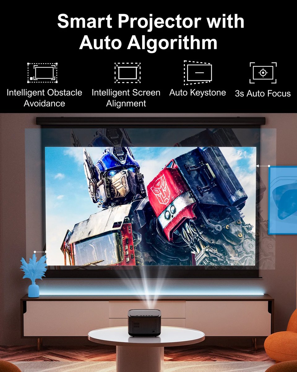 Mini Beamer 4K 1080P Bluetooth WiFi Zwart
