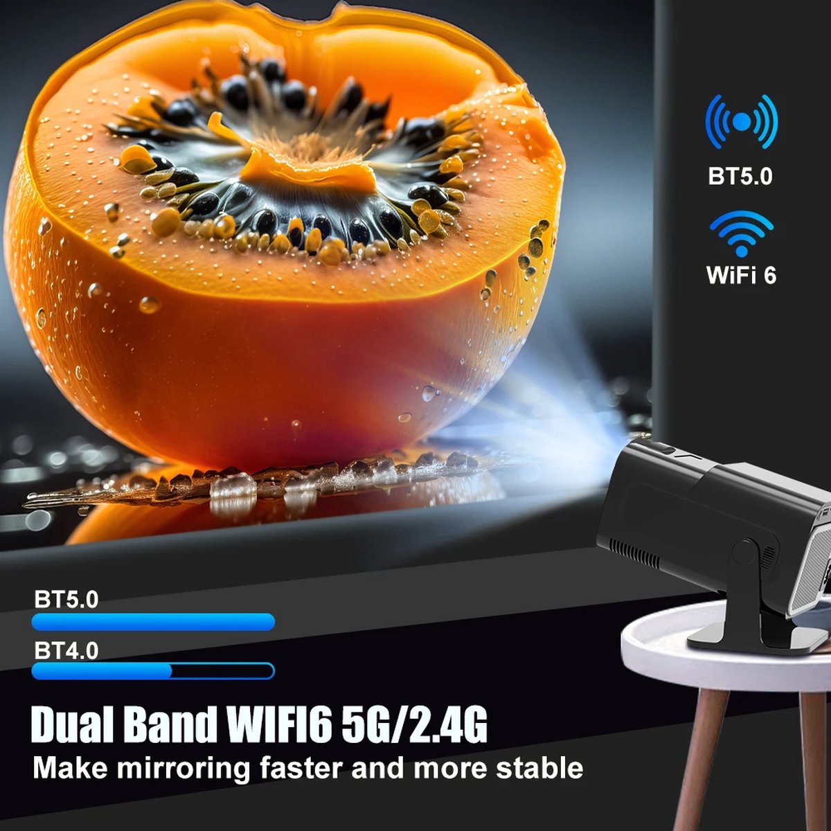 Mini Beamer 4K Android 11.0 Wifi 6 Bluetooth 5.2 2024 Model