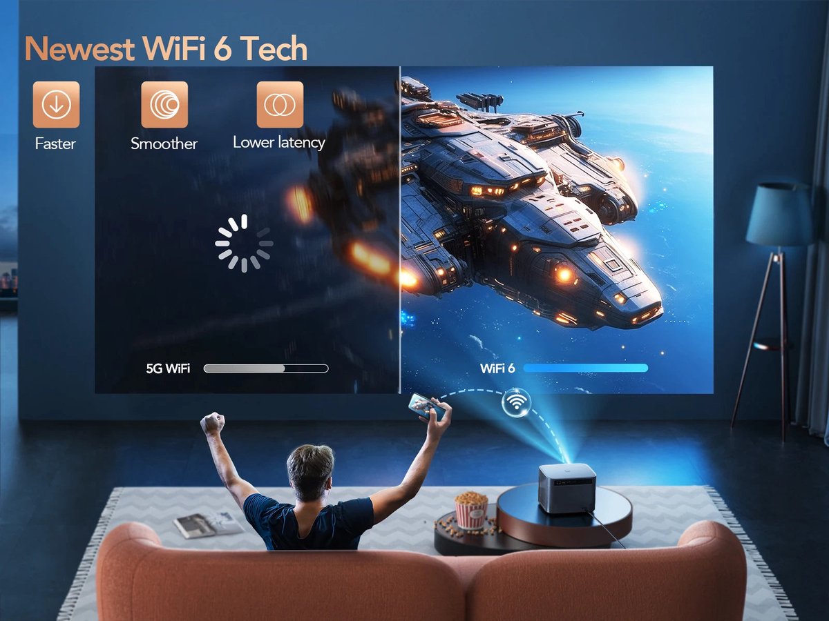 Mini Beamer 4K Digitale Projector Bluetooth WiFi 6 Android 9.0 Zwart/Grijs