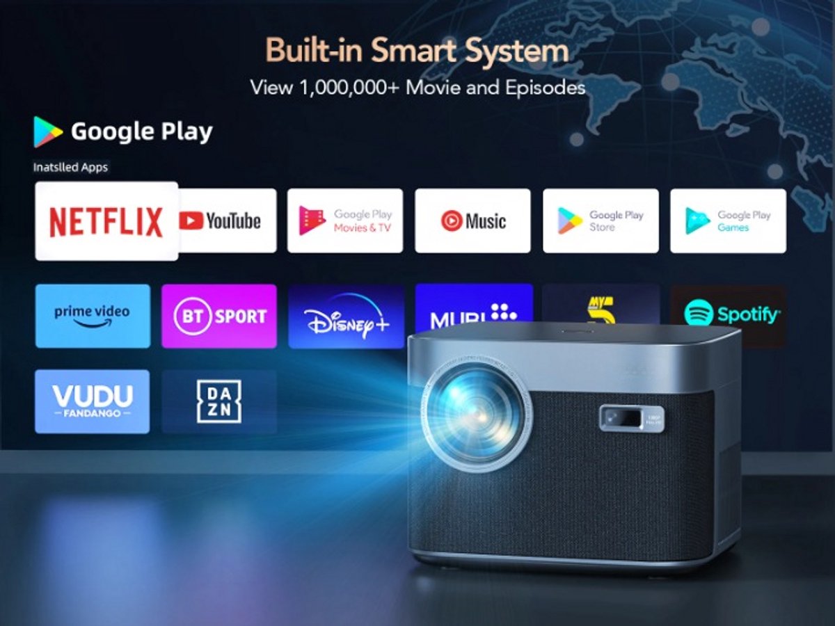 Mini Beamer 4K Digitale Projector Bluetooth WiFi 6 Android 9.0 Zwart/Grijs