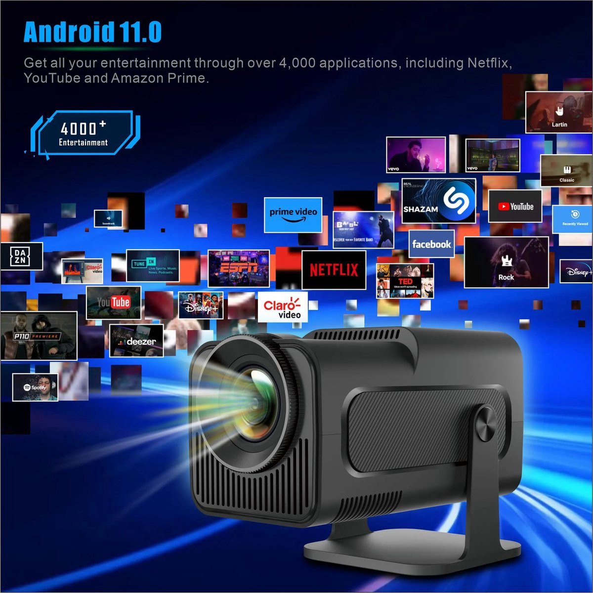 Mini Beamer 4K Draagbare Projector Android 11.0