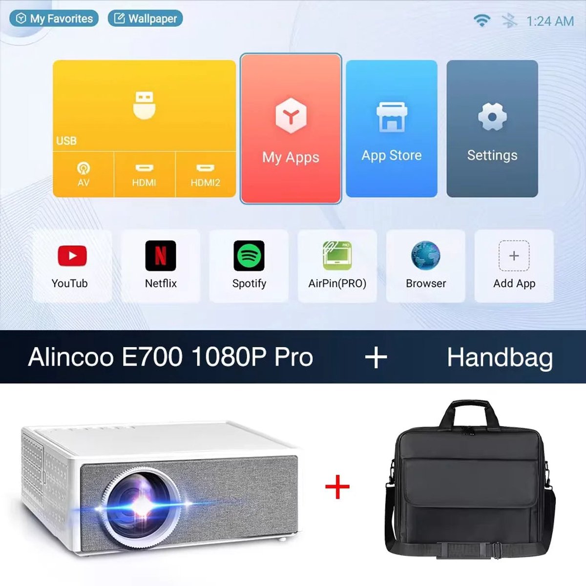Mini Beamer 4K Full HD 1080P WiFi 28000 Lumen Wit