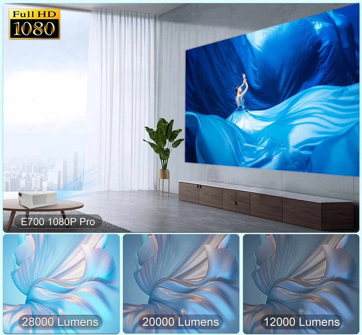 Mini Beamer 4K Full HD 1080P WiFi 28000 Lumen Wit
