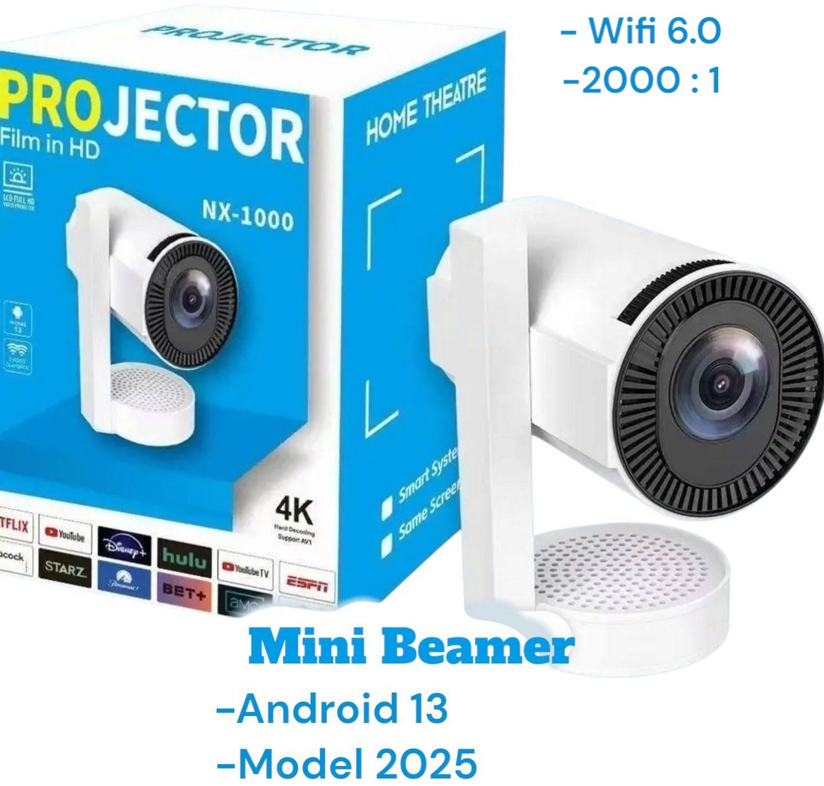 Mini Beamer 4K Laser Projector Draagbaar Android 13