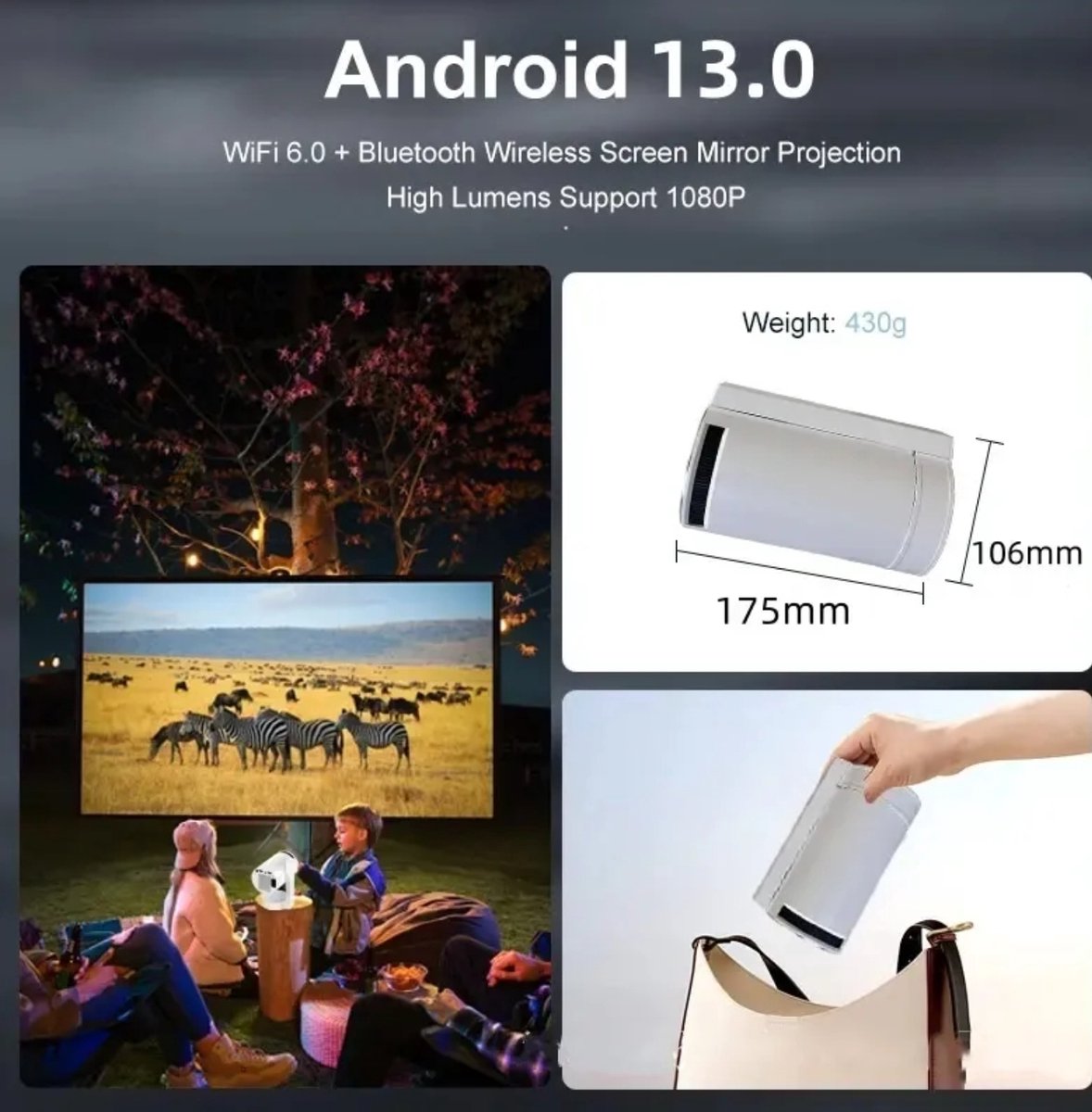 Mini Beamer 4K Laser Projector Draagbaar Android 13
