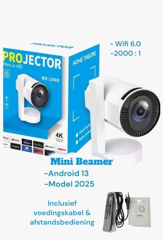 Mini Beamer 4K Laser Projector Draagbaar Android 13