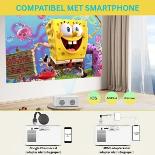 Mini Beamer 4K Wit Bluetooth Draagbaar
