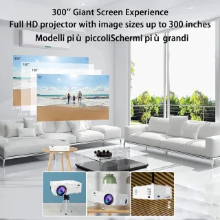 Mini Beamer Bluetooth 1080P Full HD 10000 Lumen Projector Wit