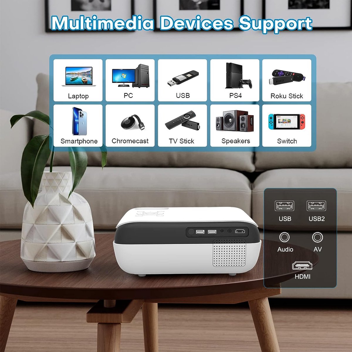 Mini Beamer Bluetooth Projector Wit HDMI USB Portable