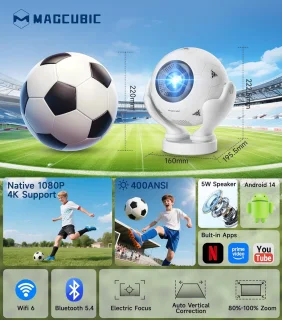 Mini Beamer - Draagbare Projector - Thuisbioscoop Creëren - Automatische Trapeziumcorrectie - 1080p 4K Resolutie - Wit
