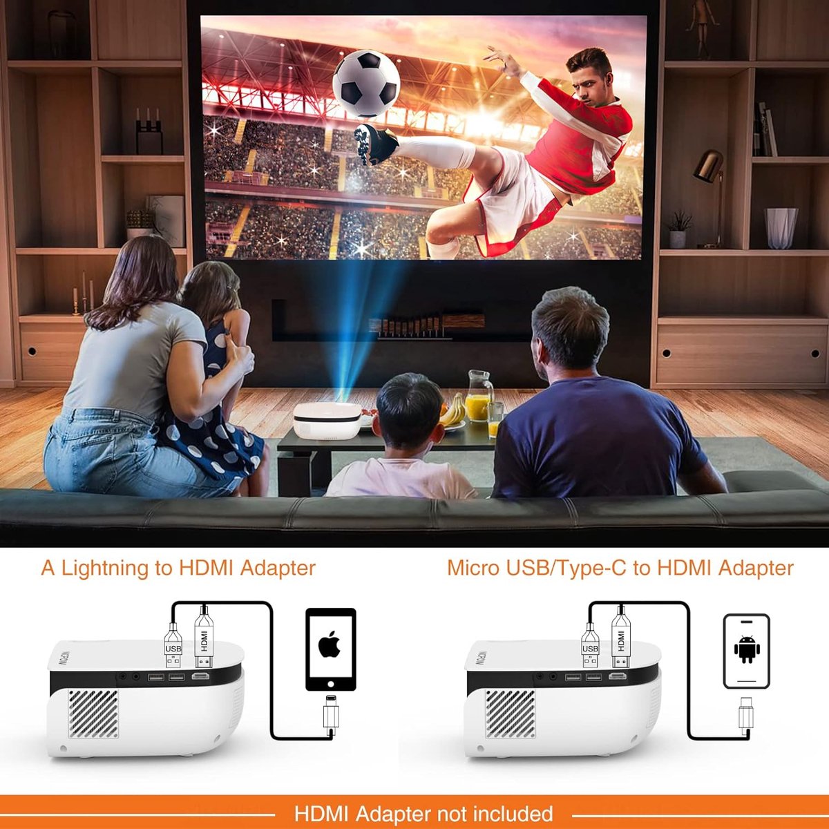 Mini Beamer Full HD 1080P met 100 inch scherm wit