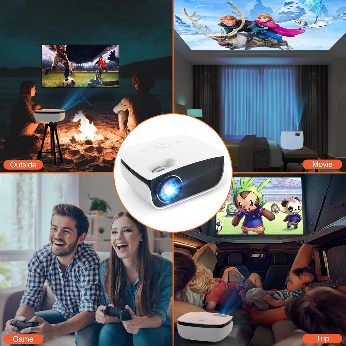 Mini Beamer Full HD 1080P met 100 inch scherm wit