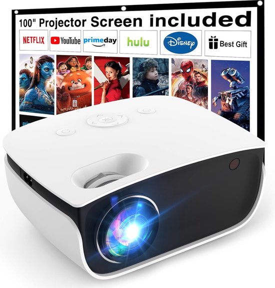 Mini Beamer Full HD 1080P met 100 inch scherm wit