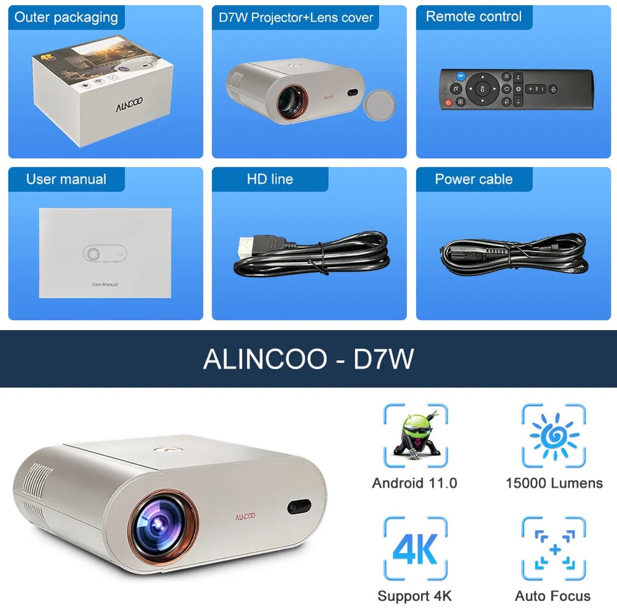 Mini Beamer Full HD 1080P WiFi 1300 Lumens Wit