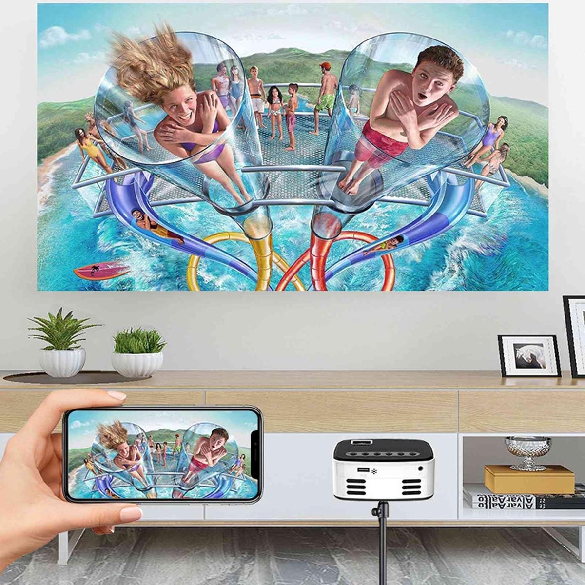 Mini Beamer HD 1080P Draagbare Wifi Projector met LED voor Smartphone Tablet Laptop