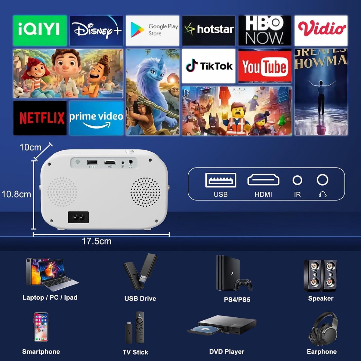 Mini Beamer LED Bluetooth Thuisbioscoop Projector