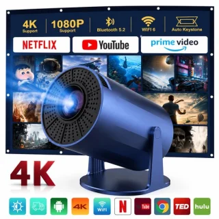Mini beamer met wifi 6, bluetooth 5.2, android 11 en 4k-ondersteuning