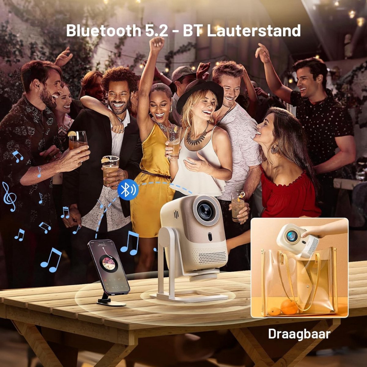 Mini Beamer Projector inclusief Projectiescherm Outdoor & Indoor