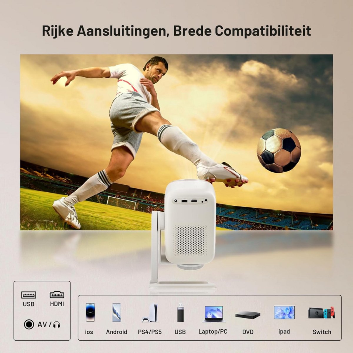 Mini Beamer Projector inclusief Projectiescherm Outdoor & Indoor