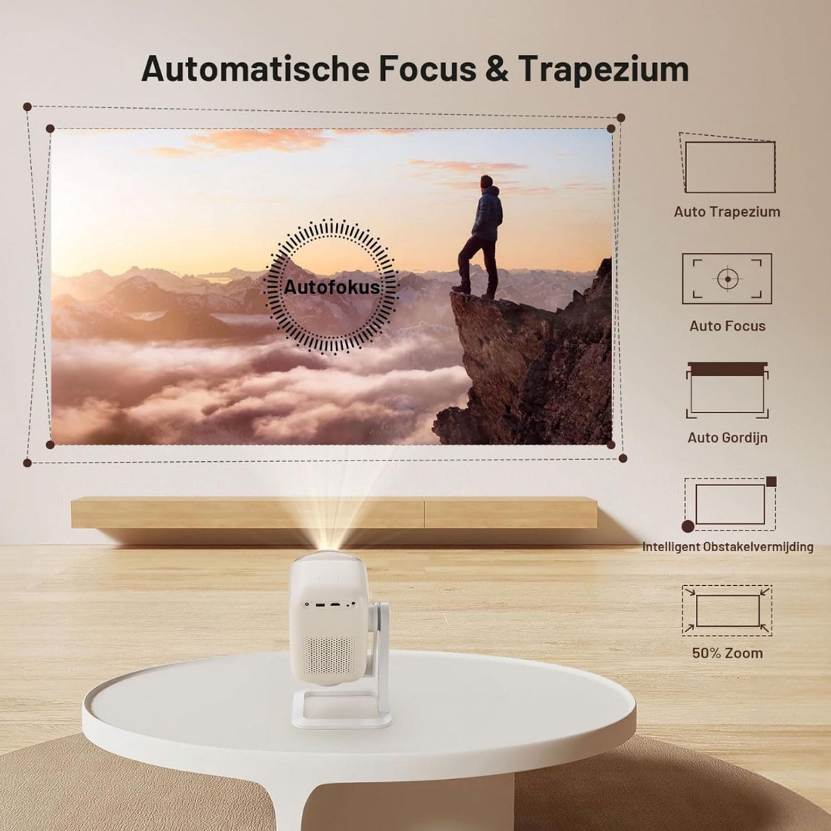 Mini Beamer Projector inclusief Projectiescherm Outdoor & Indoor