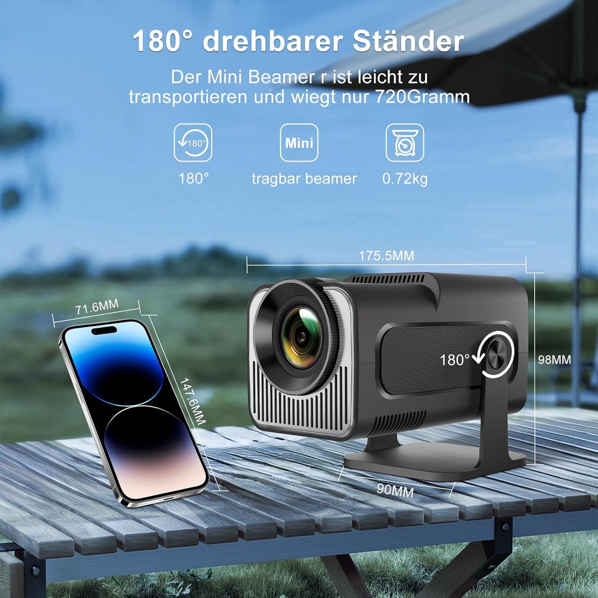 Mini Beamer Projector met Projectiescherm Outdoor & Indoor