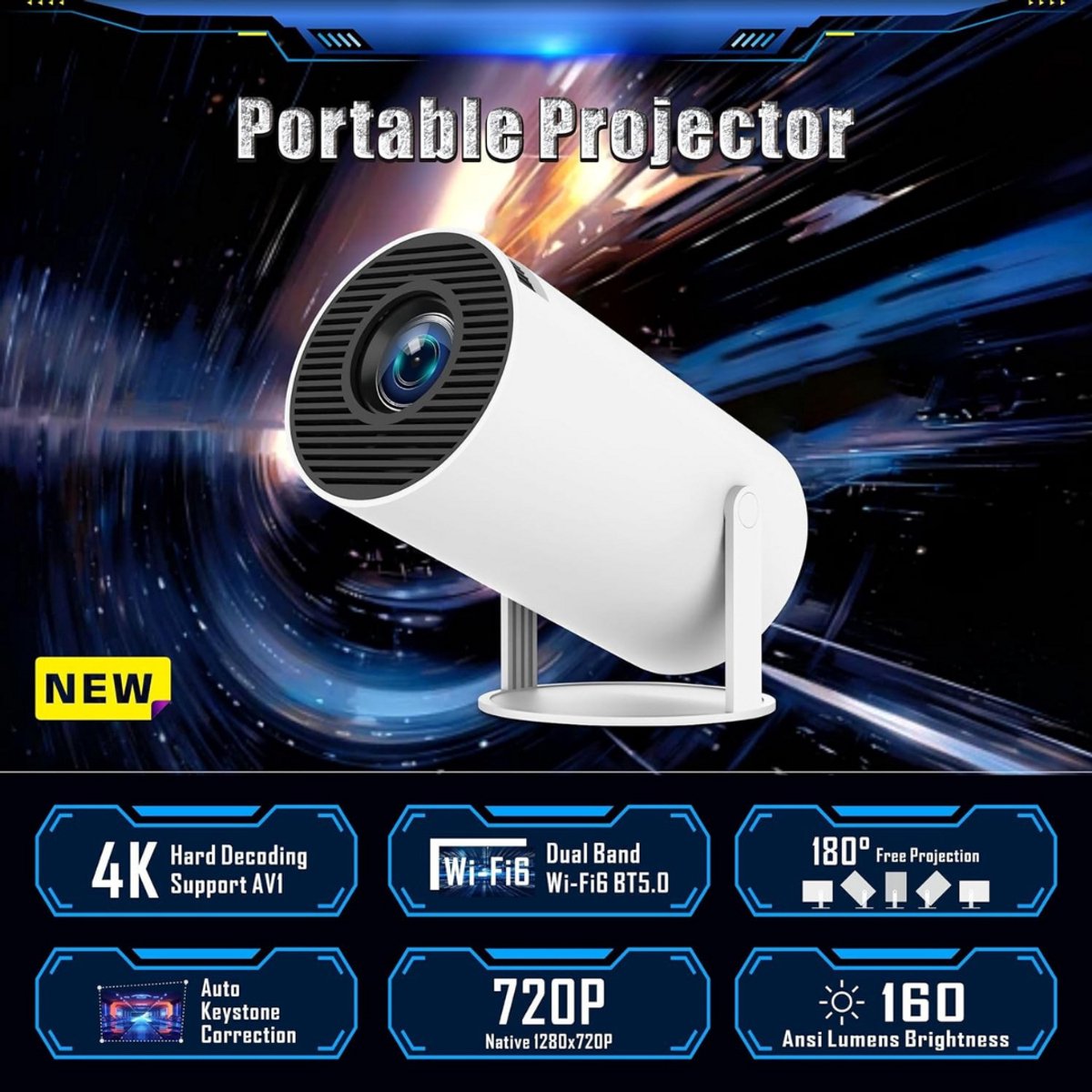 Mini Beamer Projector met Projectiescherm Outdoor & Indoor