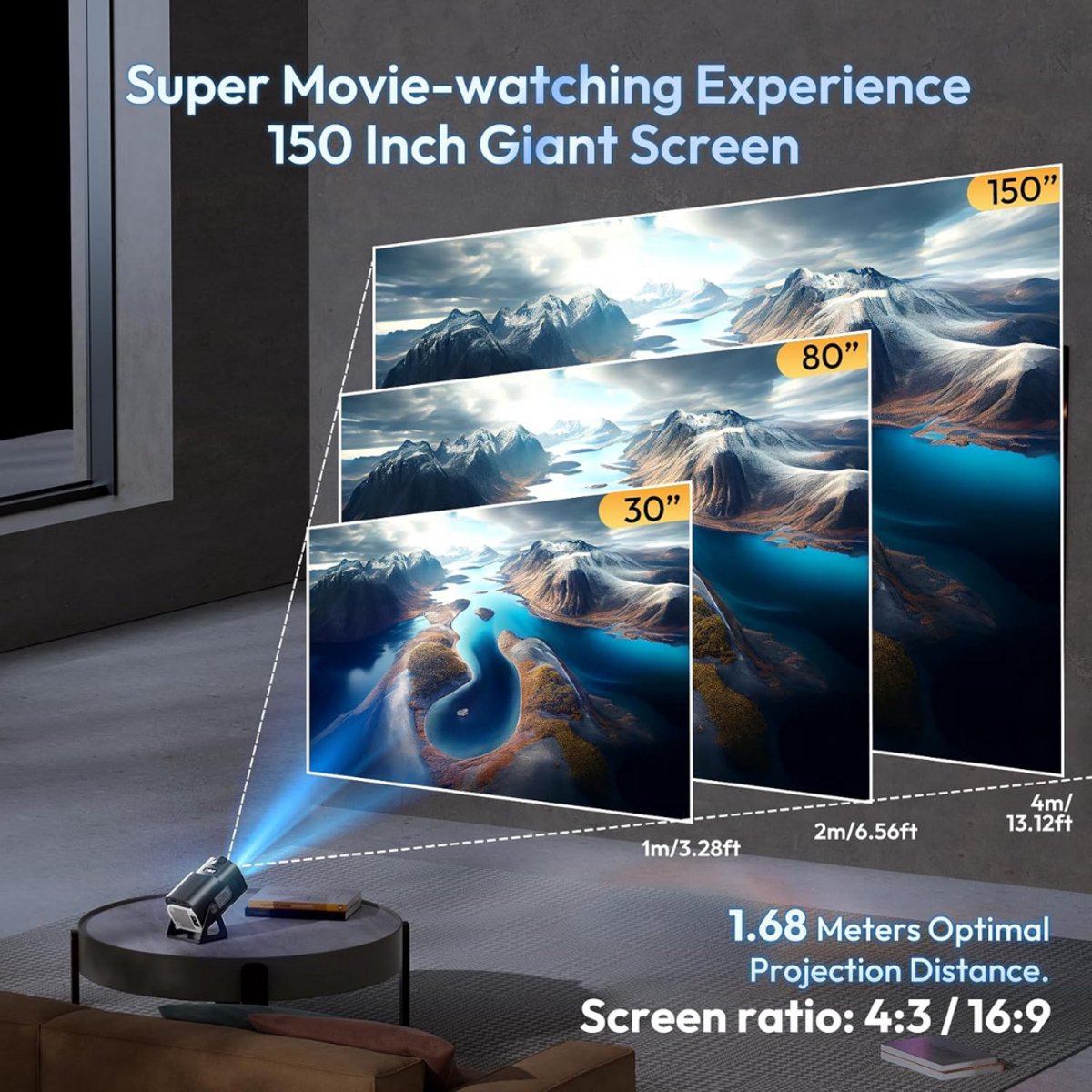 Mini Beamer Projector met Projectiescherm Outdoor & Indoor