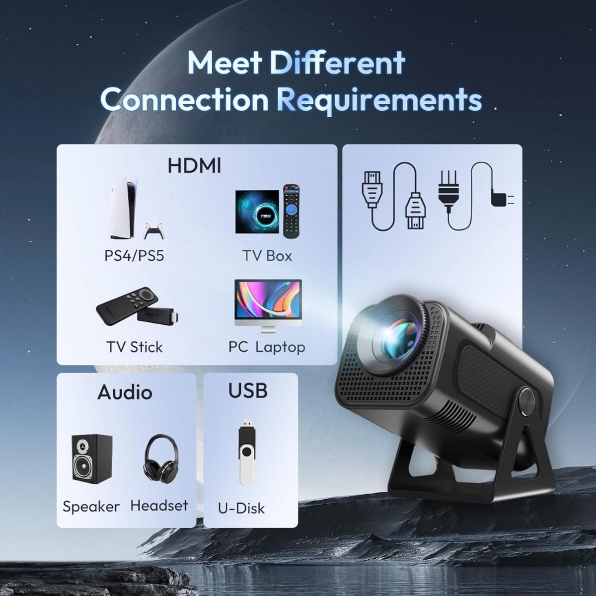 Mini Beamer Projector met Projectiescherm Outdoor & Indoor