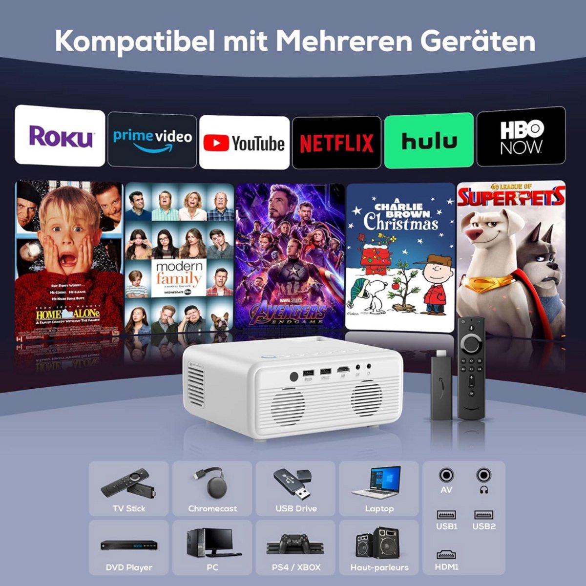 Mini Beamer Set met Projector en Projectiescherm