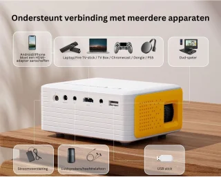 Mini Beamer Smartphone Bluetooth Full HD 1080p inclusief HDMI & USB