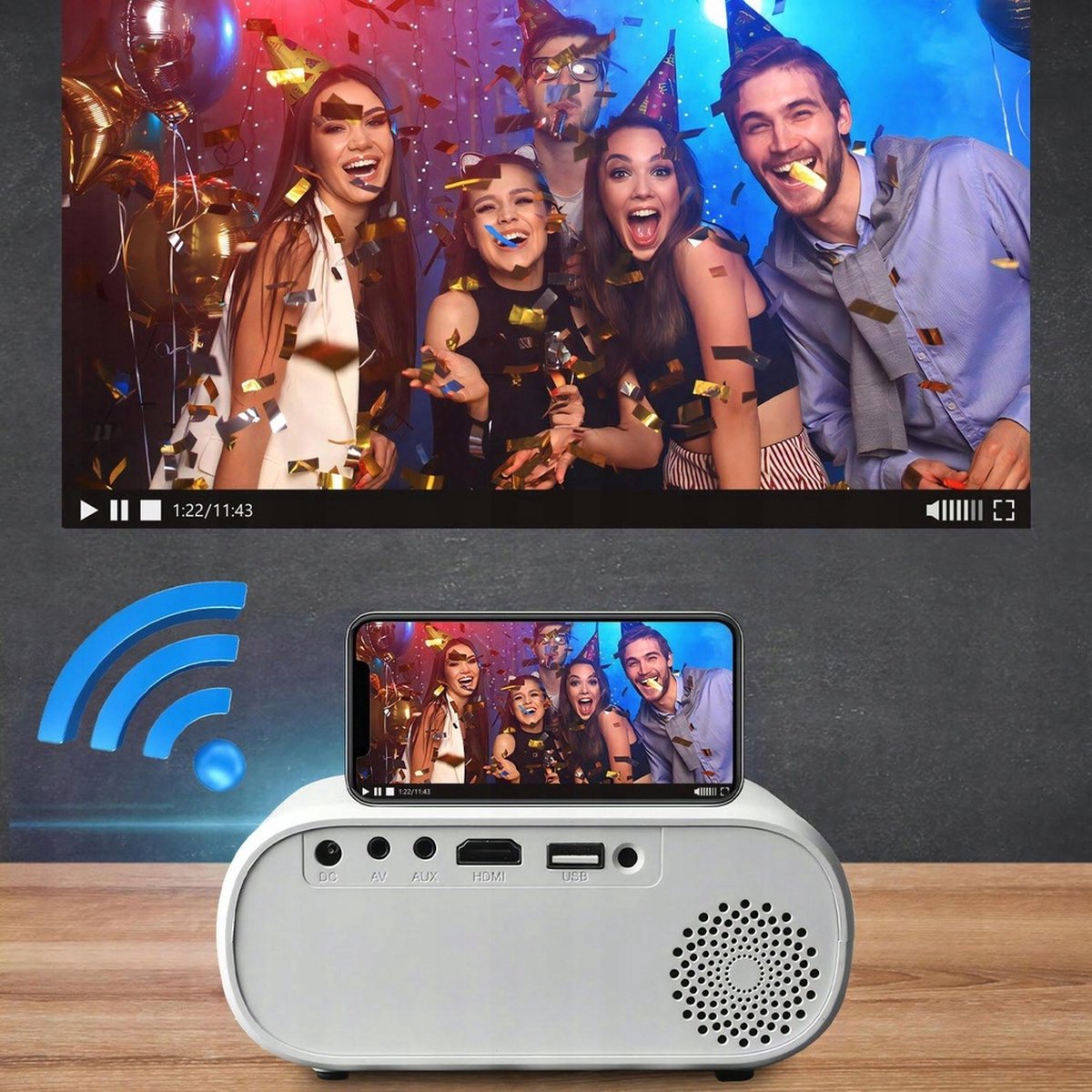 Mini Beamer WiFi 3000 Lumen Geel