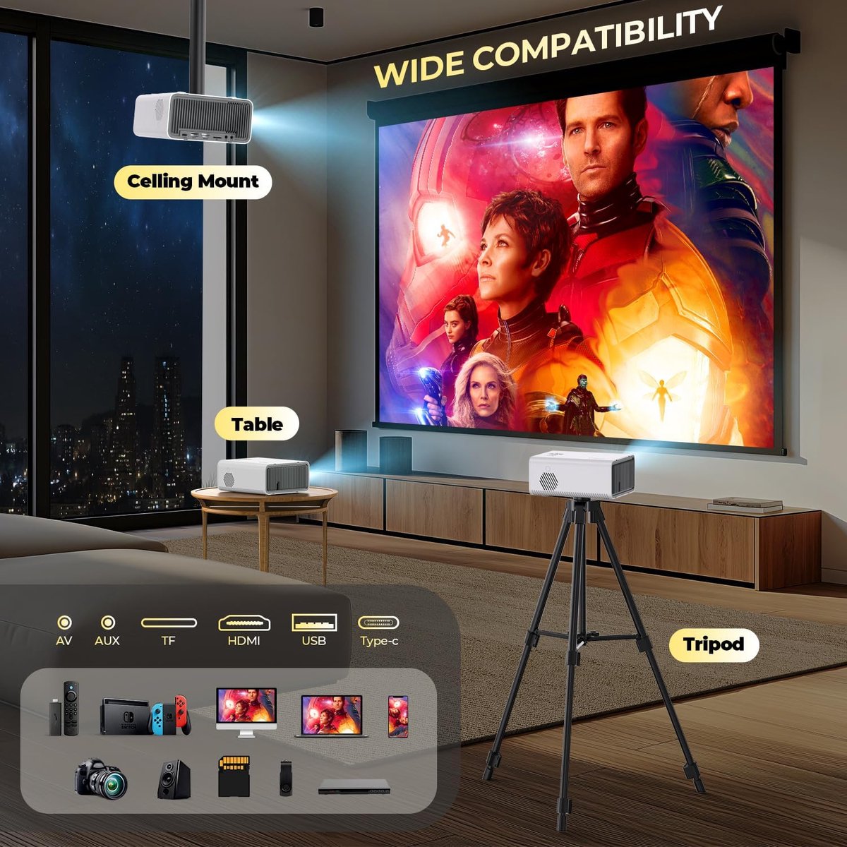 Mini Beamer Wifi Bluetooth Projector