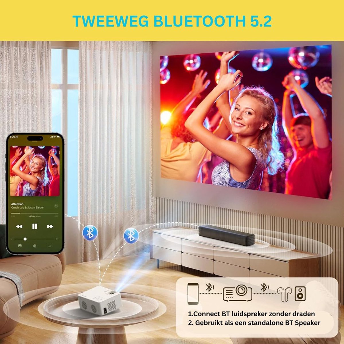 Mini Beamer Wifi Bluetooth Wit