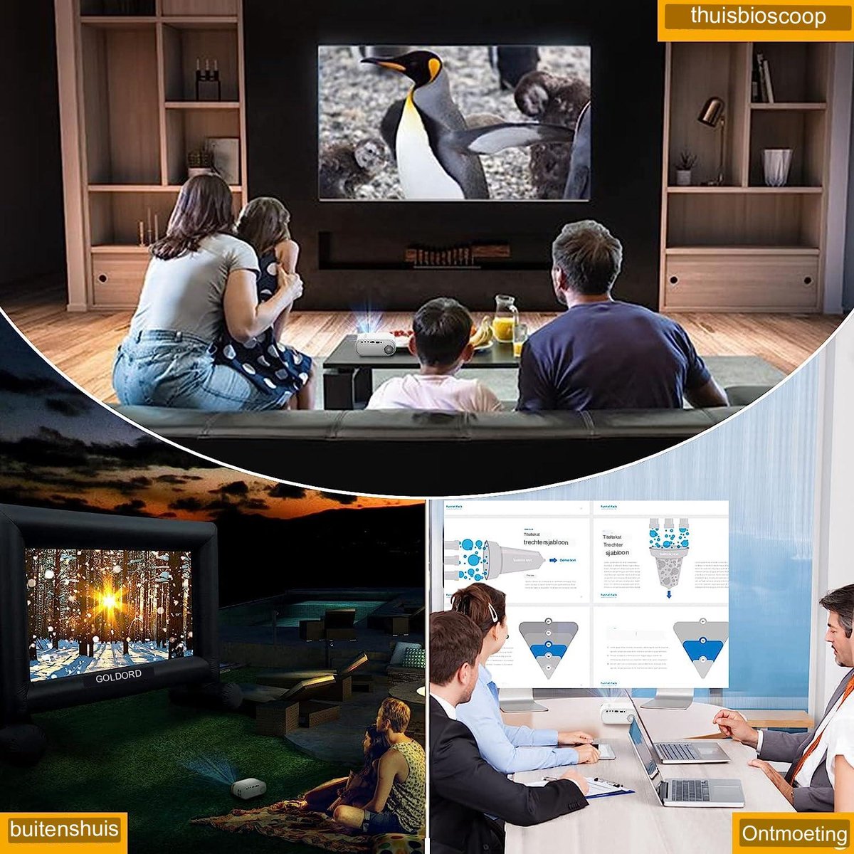 Mini Beamer Wifi Full HD 1080P Draagbare Projector Compatibel met iPhone en HDMI