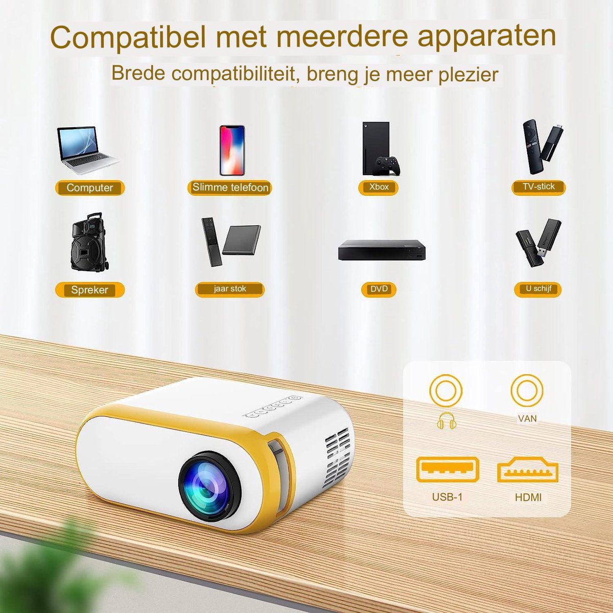 Mini Beamer Wifi Full HD 1080P Draagbare Projector Compatibel met iPhone en HDMI
