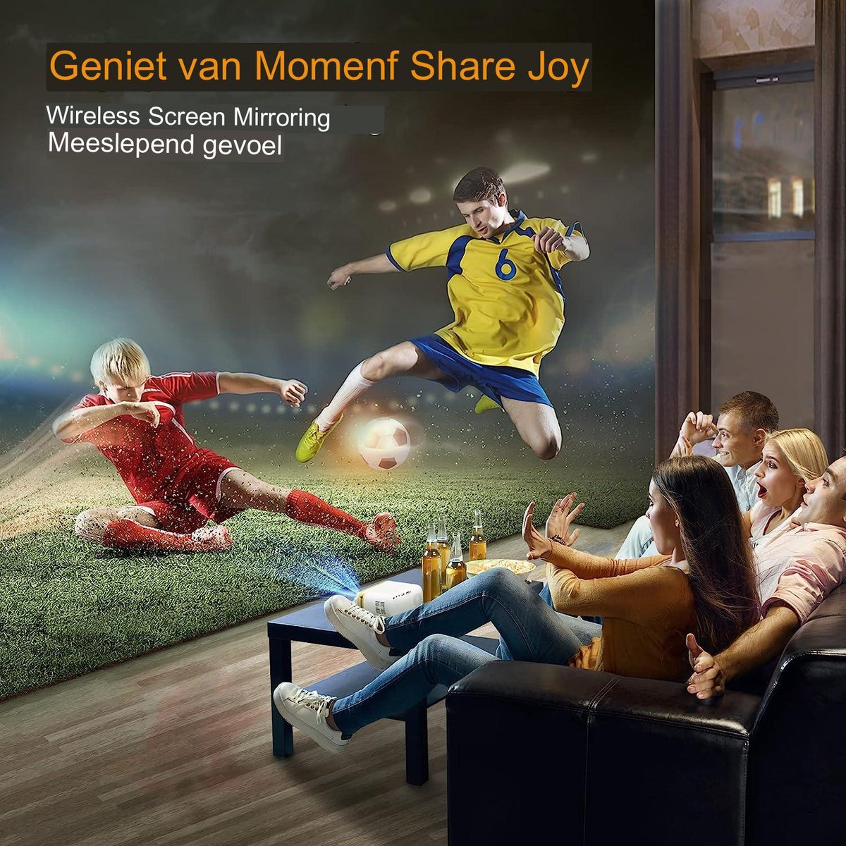 Mini Beamer Wifi Full HD 1080P Draagbare Projector Compatibel met iPhone en HDMI