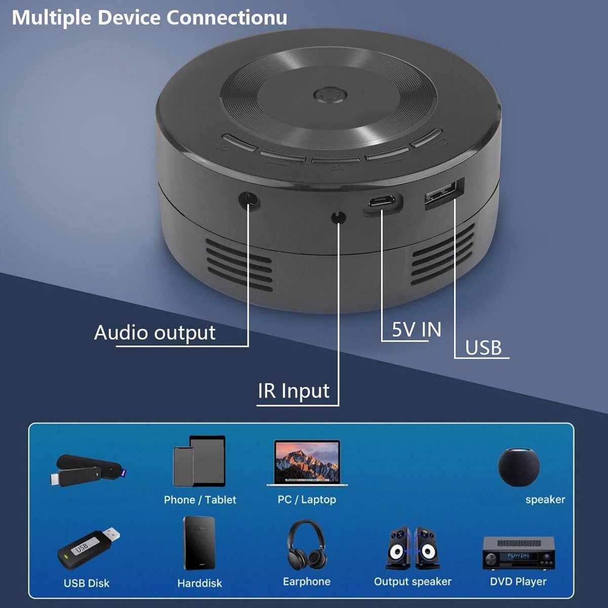Mini LED-projector 1080P draagbaar met ingebouwde luidspreker