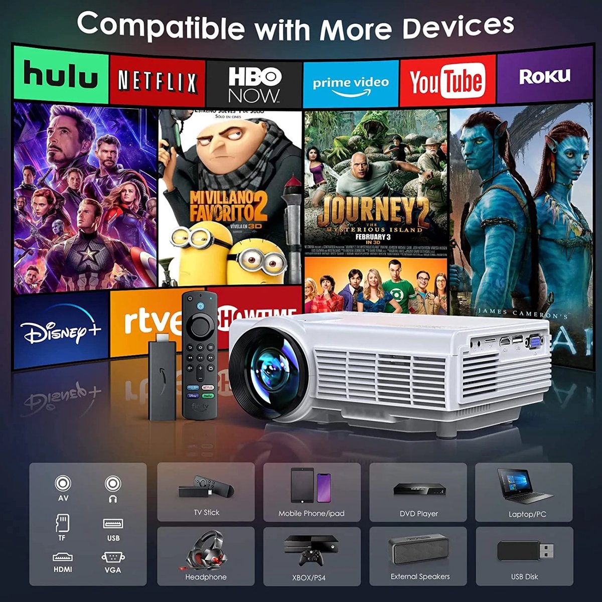 Mini Meamer Beamer Projector 1080P Wit