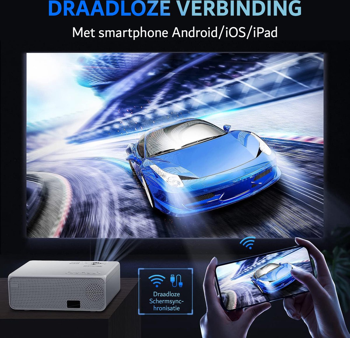 Mini Projector Full HD 6000 Lumen WiFi Bluetooth Wit