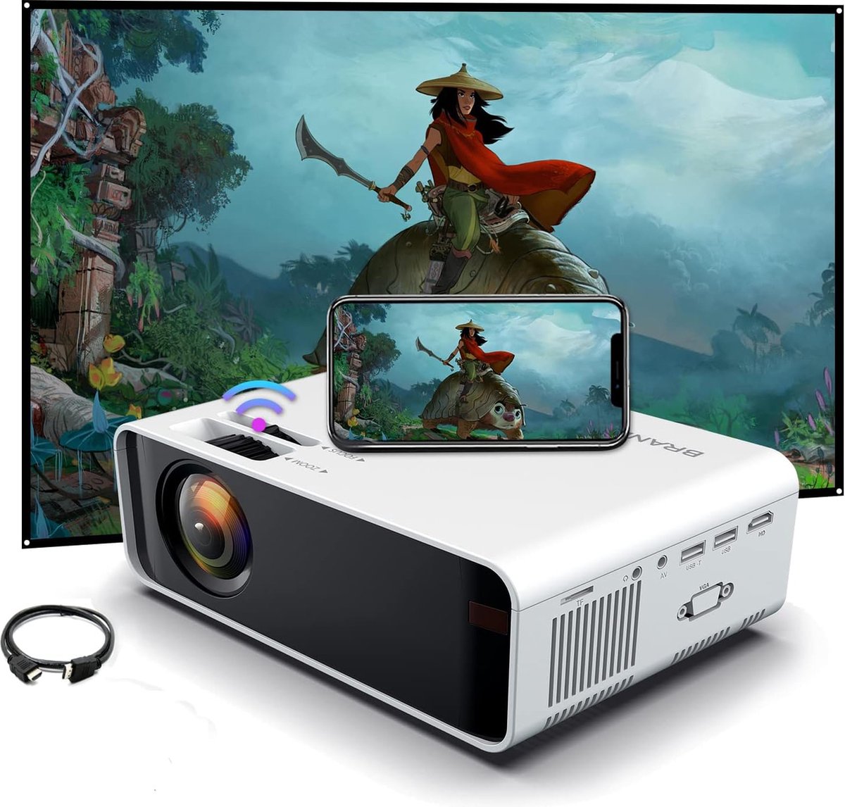 Mini Projector Full HD 6000 Lumen WiFi Bluetooth Wit